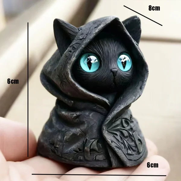 Cute Animal 3D Printed Cat Sculpture Hooded Cloak Gothic Mysterious Cat Statue Halloween Home Decoration