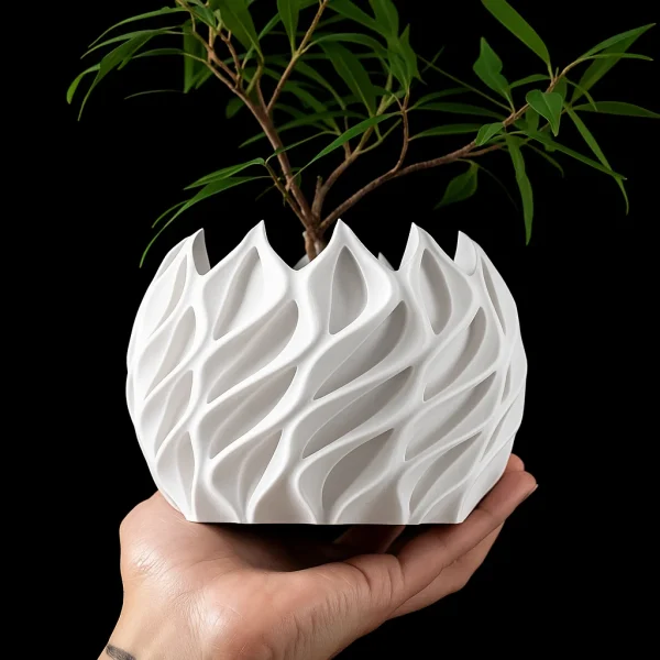 Sa5d7561d5fba4caeb0764f262fb5afeaE.webp 3D Printed Flower Pot, Biodegradable Texture Design - Modern Planters for Indoor Outdoor, Gardening Decor, Macetas para Plantas