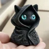 Cute Animal 3D Printed Cat Sculpture Hooded Cloak Gothic Mysterious Cat Statue Halloween Home Decoration