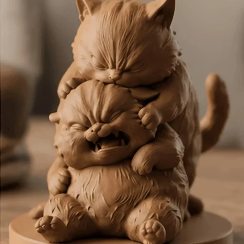 Funny Playful Cat Figurine, 3D Printed Cute Animal Statue, Unique Desktop Decor for Home & Office, Creative Exclusive Gift for C